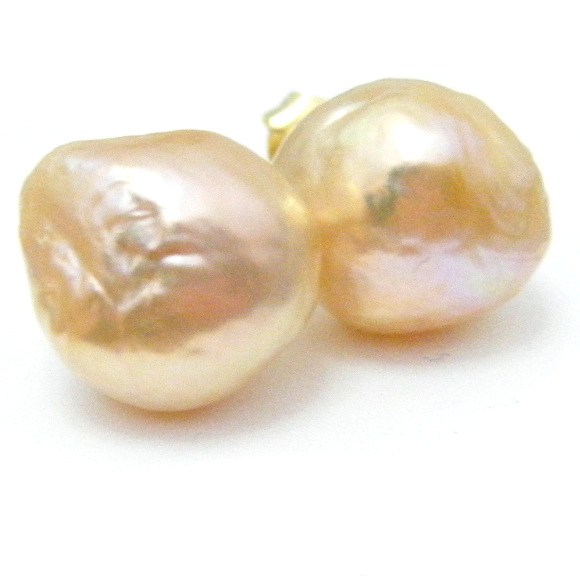 Deep Peach Rosebud Pearl Stud Earrings